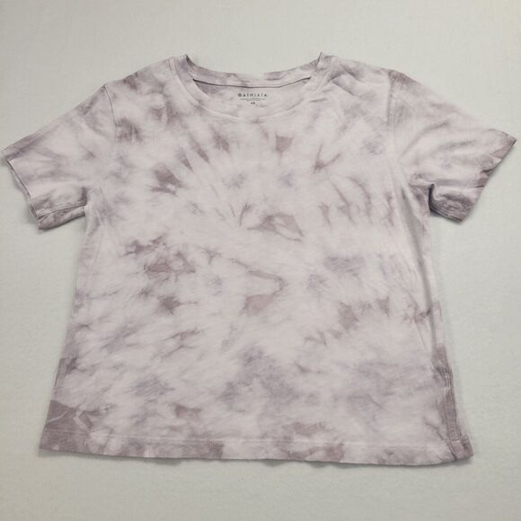 Athleta Womens XS Gray Tie-Dye Short Seeve Organic Daily Crew Cropped Tee White - Picture 1 of 9